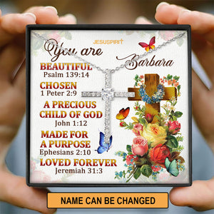 Jesuspirit | A Precious Child Of God | Lovely Personalized CZ Cross | Flower And Butterfly CNM705