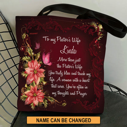 Jesuspirit | Gorgeous Personalized Tote Bag For Pastor's Wife | Flower And Butterfly | A Woman With A Heart That Cares TBH715