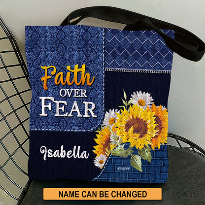 Jesuspirit Personalized Tote Bag | Faith Over Fear | Special Christian Gifts For Religious Women | Daisy And Butterfly TBHN674