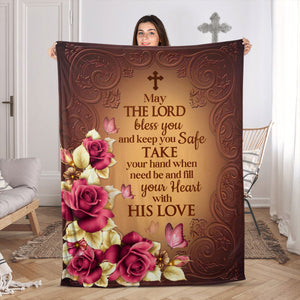 Jesuspirit | Inspiration Gift For Women | Roses Fleece Blanket | May The Lord Bless You FBH609