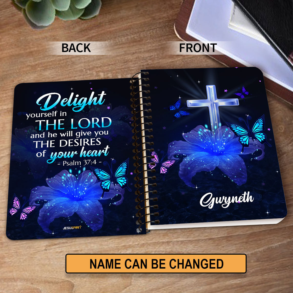 Jesuspirit | Delight Yourself In The Lord | Psalm 37:4 | Personalized Lily Spiral Journal H39