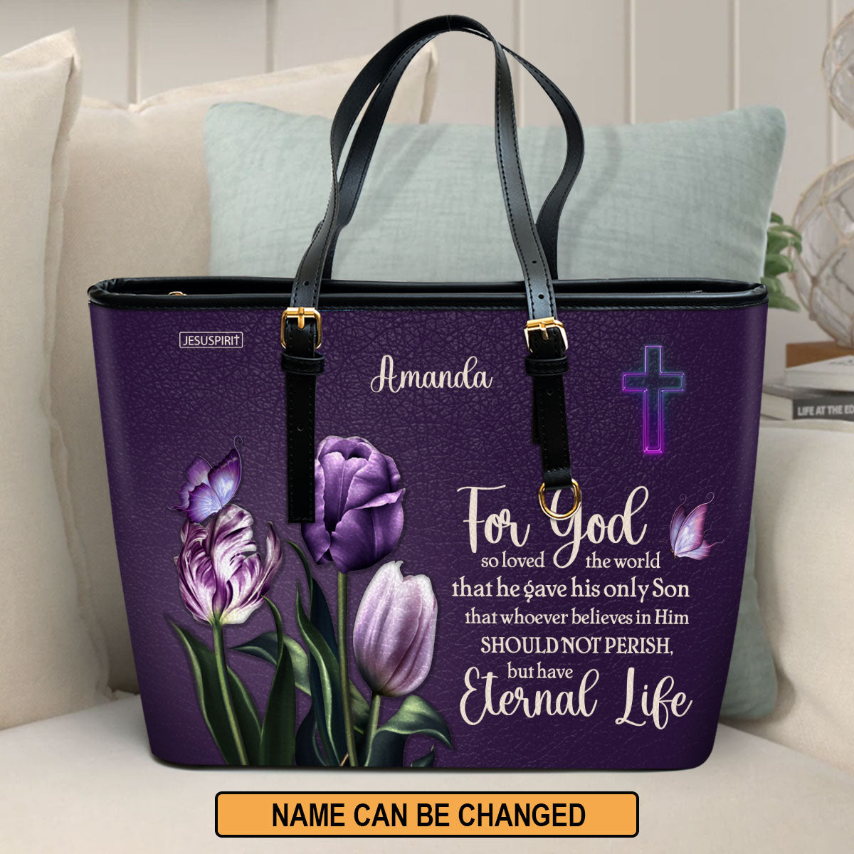 Jesuspirit Personalized Leather Tote Bag | Best Gift For Christian Friends | Zippered Bag With Long Strap HN26