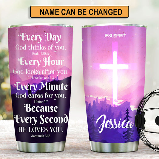 Jesuspirit | Personalized Cross Stainless Steel Tumbler 20oz | Everyday God Thinks Of You | Ideal Gift For Christians SSTHN604