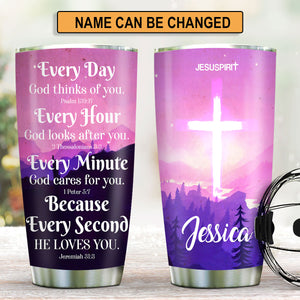 Jesuspirit | Personalized Cross Stainless Steel Tumbler 20oz | Everyday God Thinks Of You | Ideal Gift For Christians SSTHN604