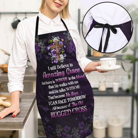 Jesuspirit Apron With Adjustable Neck Strap | I Still Believe In Amazing Grace | Faith Cross & Flower NUH269