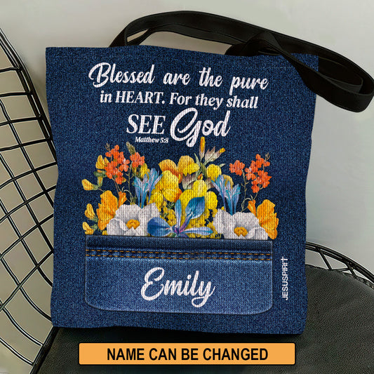 Jesuspirit Personalized Tote Bag | Matthew 5:8 | Blessed Are The Pure In Heart | Scripture Gifts For Christian Women TBHN667