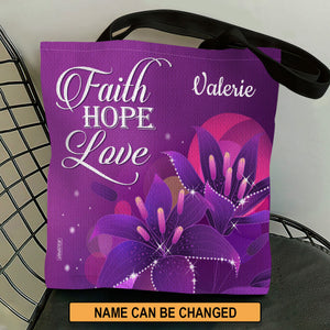 Personalized Christian Tote Bag - Faith, Hope, Love H07