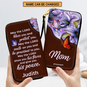 Jesuspirit | May The Lord Give You His Peace | Personalized Zippered Leather Clutch Purse | Religious Gifts For Christian Mother NUHN363B