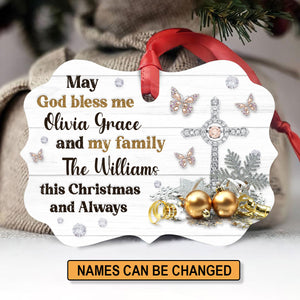 May God Bless You And Your Family - Fancy Personalized Christmas Aluminium Ornament NUHN137