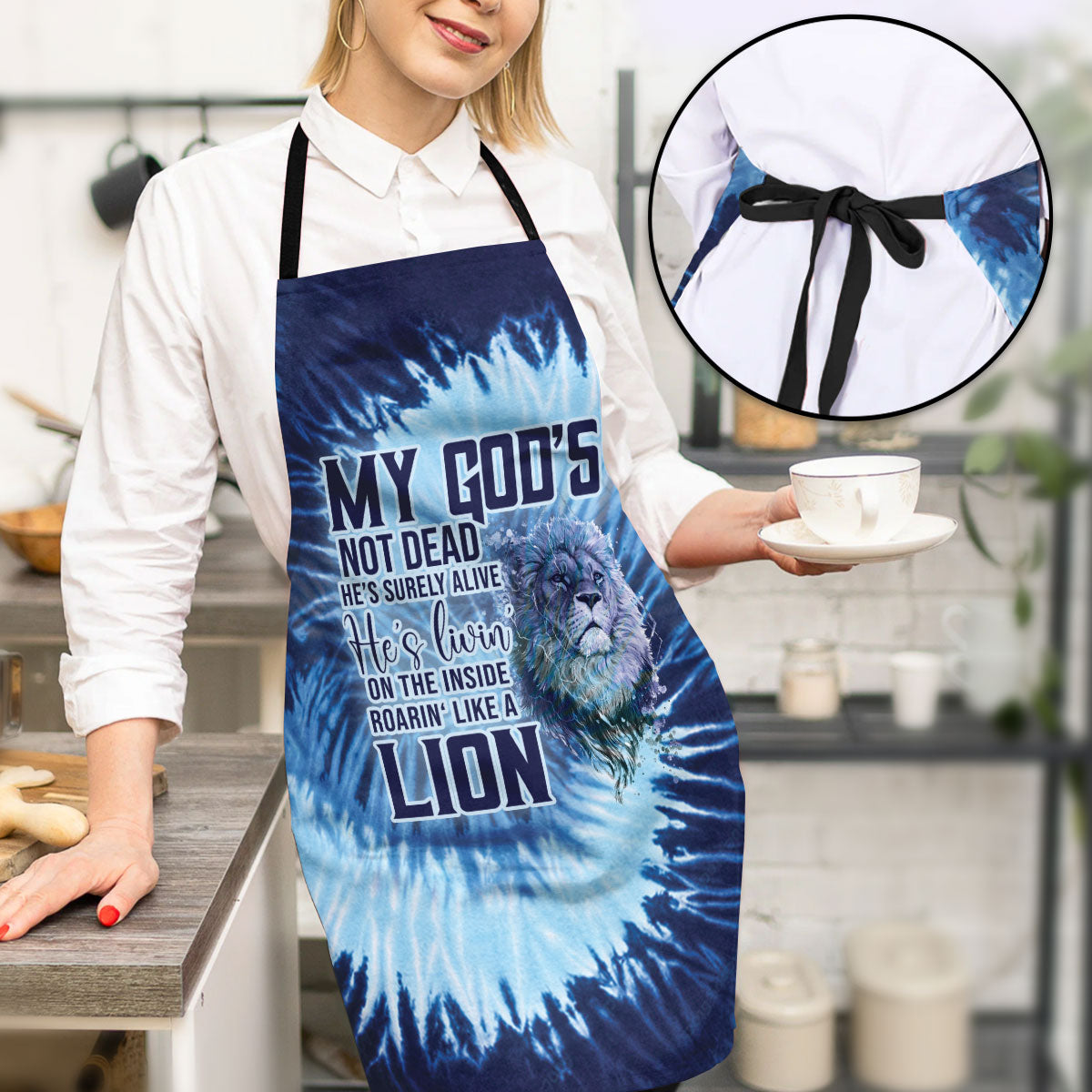 Jesuspirit | My God's Not Dead | Blue Apron With Neck Strap | Faithful Gift For Christian Friends AHM14