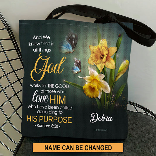 Jesuspirit Personalized Tote Bag | Christ Gifts For Religious Women | Daffodils And Cross | Spiritual Gifts From God TBH741