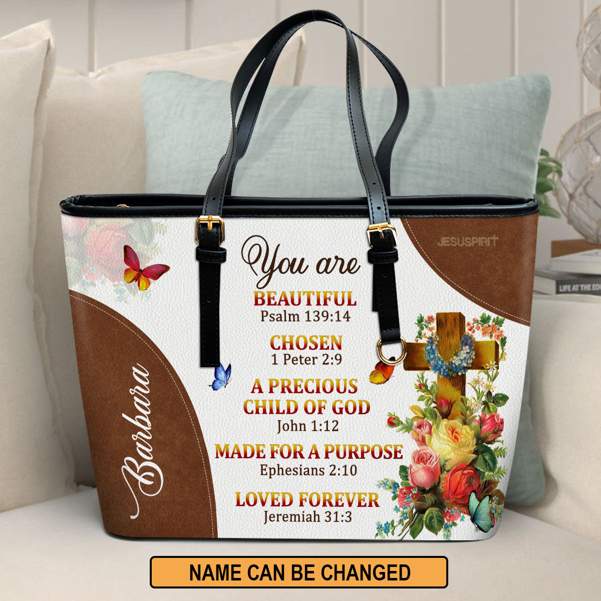 Jesuspirit | Special Personalized Large Leather Tote Bag With Long Strap | A Precious Child Of God LLTBM705
