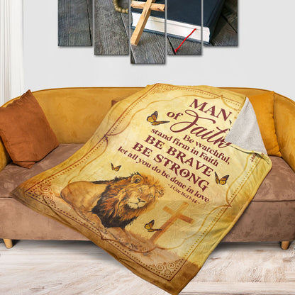 Jesuspirit | Man Of Faith | Lion And Cross | 1 Cor 16:13-14 | Special Fleece Blanket FBHN622