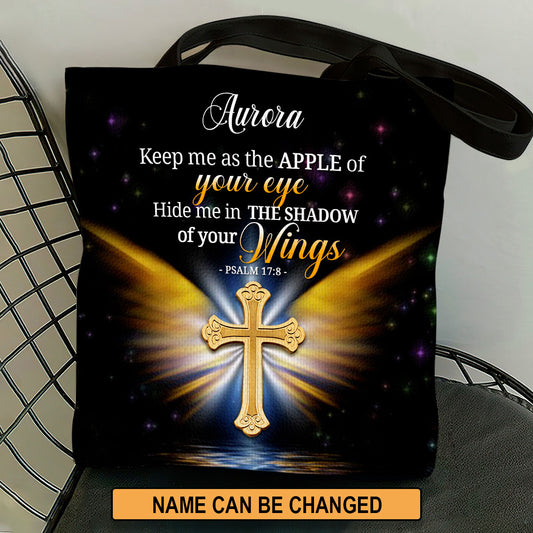 Jesuspirit | Christ Gifts For Women Of God | Psalm 17:8 | Hide Me In The Shadow Of Your Wings | Personalized Tote Bag TBH779