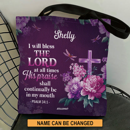 Jesuspirit | Psalm 34:1 | I Will Bless The Lord At All Times | Personalized Flower Tote Bag | Beautiful Gift For Christian People TBH24