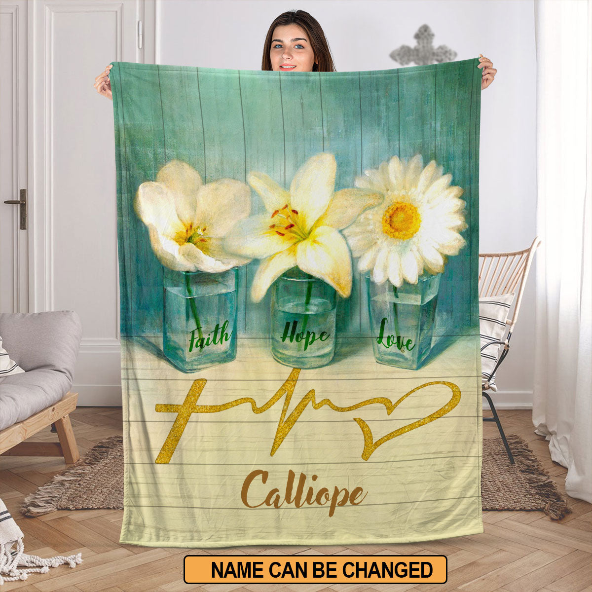 Jesuspirit Personalized Fleece Blanket | Faith Hope Love | Daisy And Lily | Spiritual Gifts For Christian People FBH781