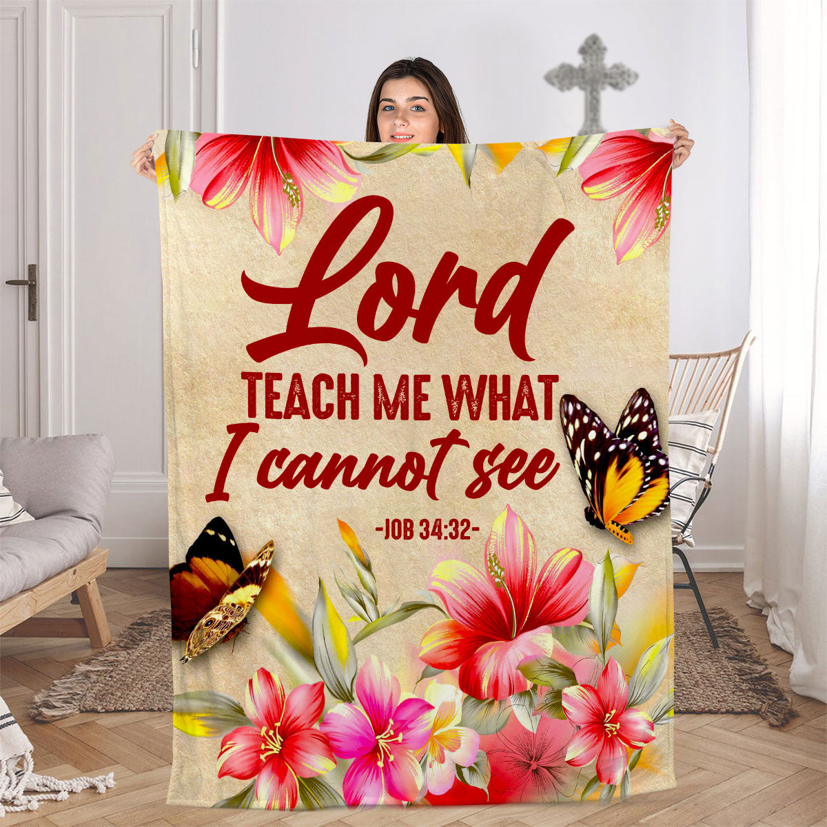 Jesuspirit Fleece Blanket | Lord Teach Me What I Cannot See | Job 34:32 | Lily And Butterfly FBM641