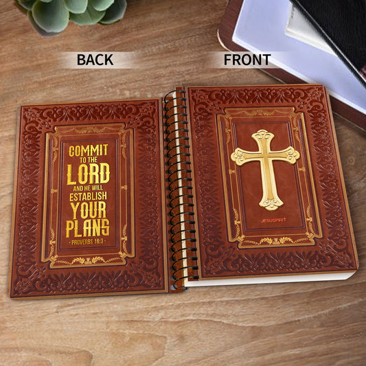 Jesuspirit Cross Spiral Journal | Inspirational Gifts For Christians | Proverbs 16:3 | Commit To The Lord And He Will Establish Your Plans SJH722