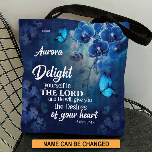 Jesuspirit | Delight Yourself In The Lord | Psalm 37:4 | Personalized Flower Tote Bag | Beautiful Gift For Christian Friends TBH47