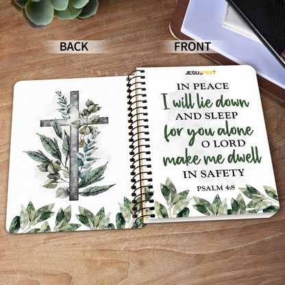 Jesuspirit Cross Spiral Journal | Psalm 4:8 | Spiritual Gifts For Christian Friends | Lord, Make Me Dwell In Safety SJHN649