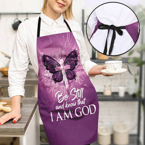 Jesuspirit | Be Still And Know That I Am God | Butterfly And Cross | Psalm 46:10 | Stunning Purple Apron With Neck Strap A47
