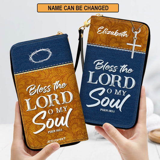 Jesuspirit | Personalized Leather Clutch Purse | Spiritual Gifts For Christian Women | Psalm 103:1 | Bless The Lord O My Soul CPHN675