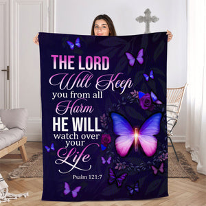 Jesuspirit | Butterfly And Cross | The Lord Will Keep You From All Harm | Psalm 121:7 | Fleece Blanket FBM639