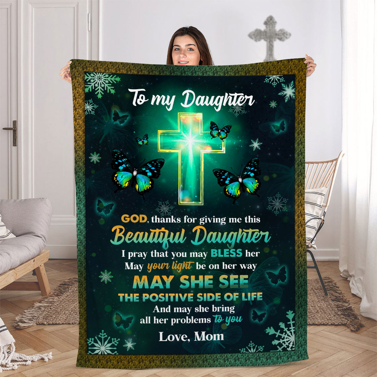 Jesuspirit Christian Fleece Blanket | Unique Spiritual Religious Gifts From Mom To Daughter | God, Thanks For Giving Me This Beautiful Daughter FBHN687