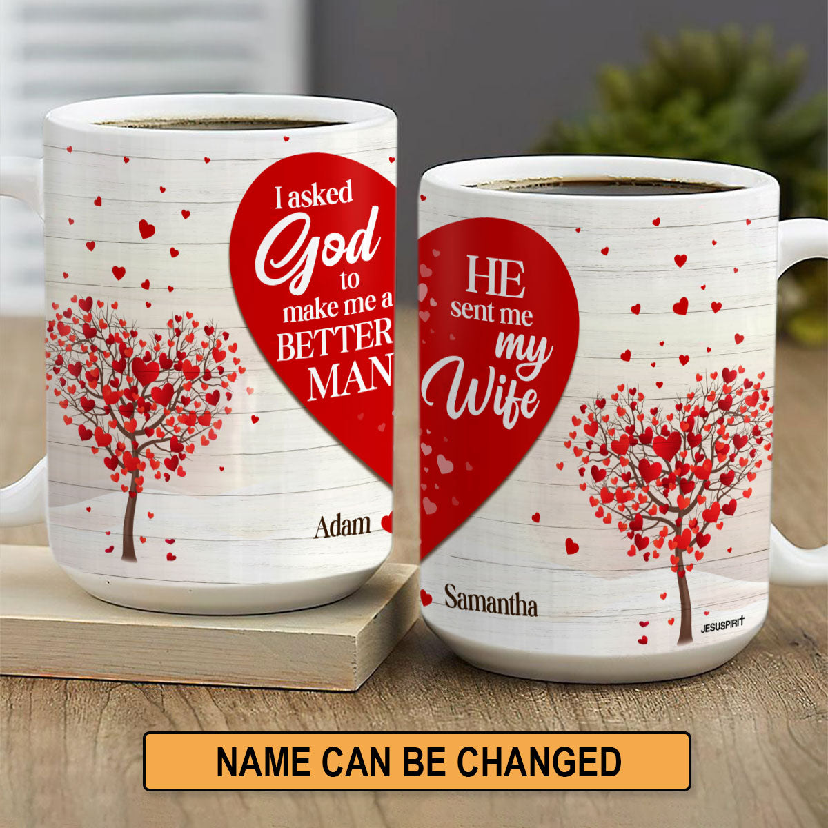 Jesuspirit | Unique Personalized Love Tree Ceramic Mug | Spiritual Gift From God For Christian Couples CCMH754