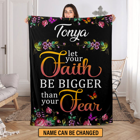 Jesuspirit | Hebrews 13:6 | Let Your Faith Be Bigger Than Your Fear | Fleece Blanket | Flower And Butterfly FBM642