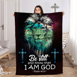 Jesuspirit | Cross & Lion | Psalm 46:10 | Be Still And Know That I Am God | Meaningful Fleece Blanket FBM633