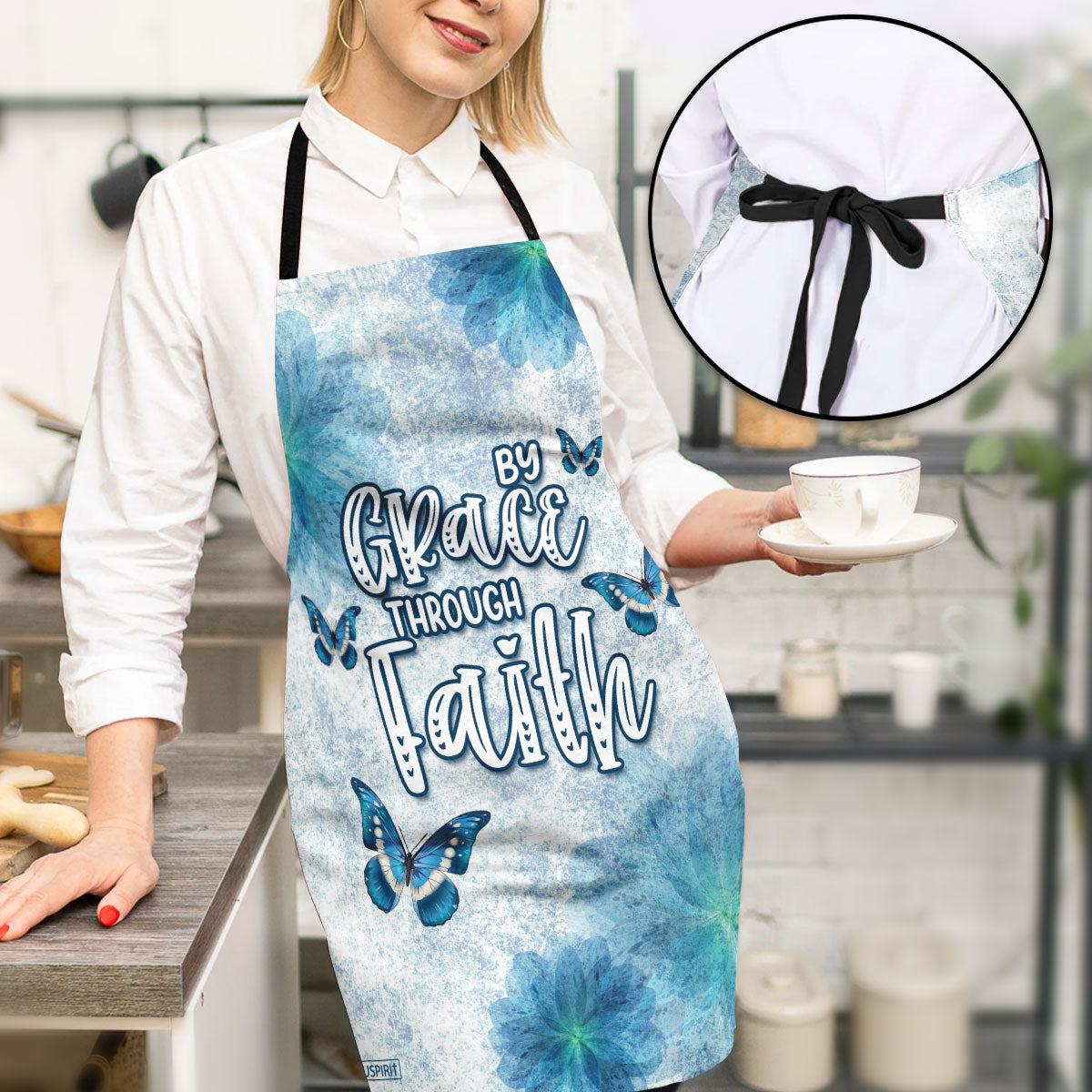 Jesuspirit | Meaningful Gift For Christian Woman | Butterfly And Flower | Apron With Neck Strap A18