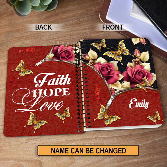 Gorgeous Personalized Rose Spiral Journal - Faith, Hope, Love I06