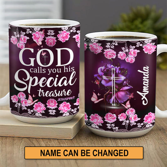 Jesuspirit Personalized Roses White Ceramic Mug | Religion Gift For Christian People | God Calls You His Special Treasure MU1