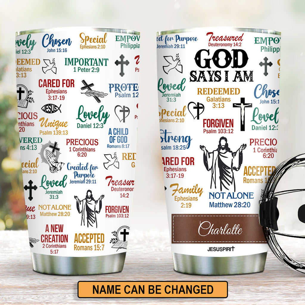 Lovely Personalized Floral Cross Stainless Steel Tumbler 20oz - I Can -  Jesuspirit