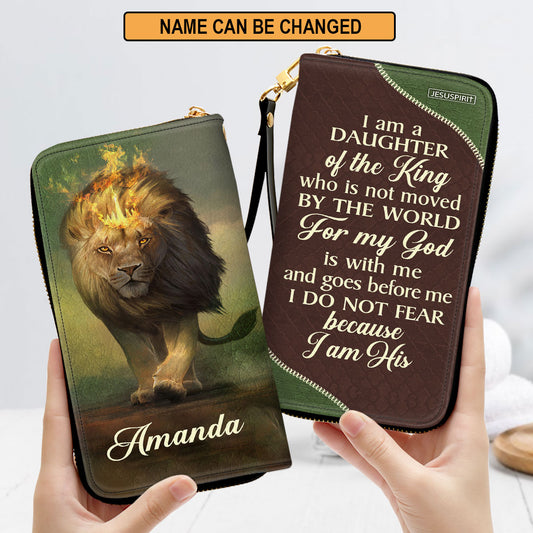 Jesuspirit | Personalized Lion Zippered Leather Clutch Purse | I Am A Daughter Of The King | Inspirational Gifts For Christian Women HIM317C