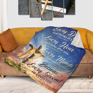 Jesuspirit | Every Minute God Cares For You | Cross Fleece Blanket | Ideal Gift For Church Members FBHN601