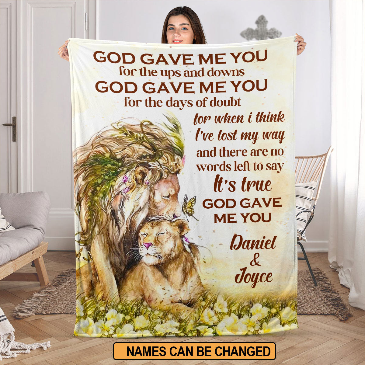 Jesuspirit | Personalized Lion Fleece Blanket | God Gave Me You | Must-Have Item For Couple FBH610