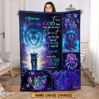 Jesuspirit | Power Love And Soul Mind | 2 Timothy 1:7 | Lion And Rose | Gorgeous Personalized Fleece Blanket FBH615