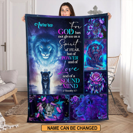 Jesuspirit | Power Love And Soul Mind | 2 Timothy 1:7 | Lion And Rose | Gorgeous Personalized Fleece Blanket FBH615