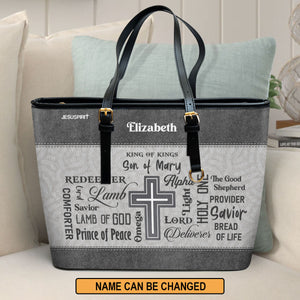 Jesuspirit | Personalized Large Leather Tote Bag With Long Strap | Christ Gifts For Women Of God | King Of Kings LLTBHN659
