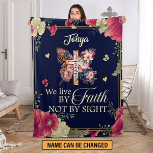 Jesuspirit Fleece Blanket | We Live By Faith, Not By Sight | Cross And Butterfly | 2 Corinthians 5:7 FBM647