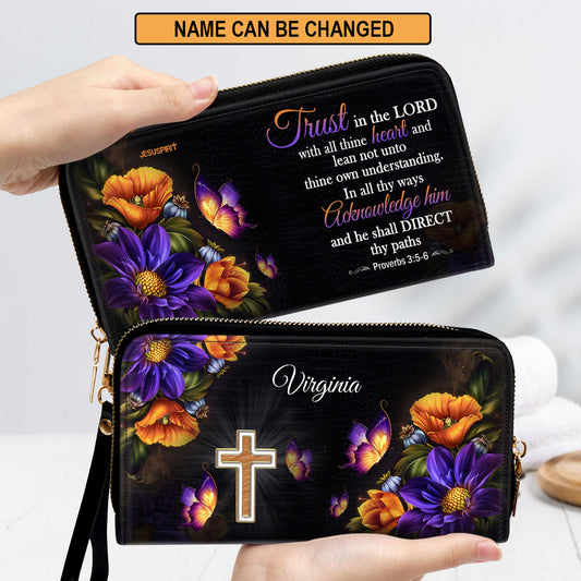 Jesuspirit | Personalized Leather Clutch Purse | Trust In The Lord With All Your Heart | Proverbs 3:5 CPH22