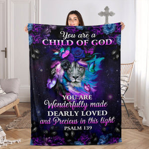 Jesuspirit | You Are A Child Of God | Psalm 139 | Fleece Blanket | Lion And Butterfly | Religious Gift For Christians FBH601