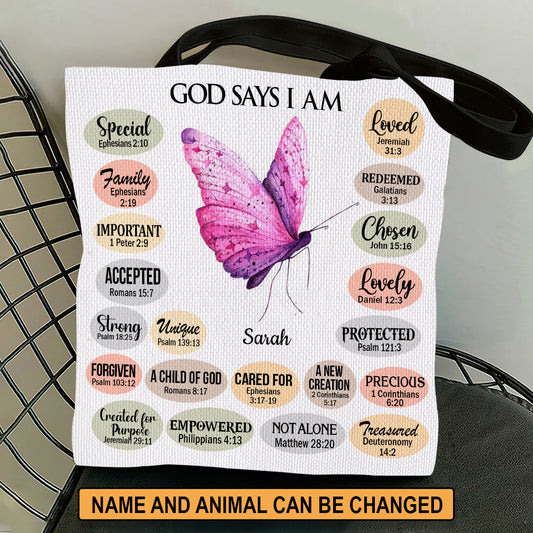 Jesuspirit | What God Says About You | Personalized Animal Tote Bag | Unique Christian Sister Gifts TBH740