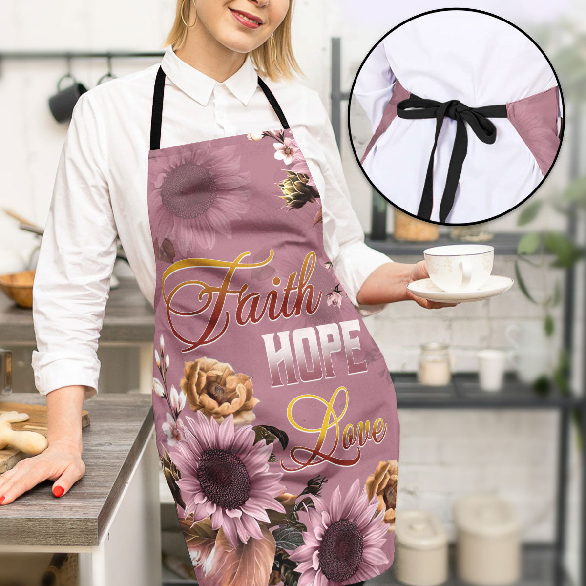Jesuspirit | Faith Hope Love | Pink Apron With Neck Strap | Useful Gift For Christian People AHM16