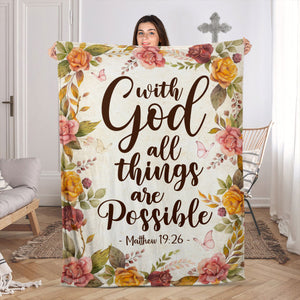 Jesuspirit | Matthew 19:26 | Rose And Butterfly | With God All Things Are Possible | Fleece Blanket FBH617