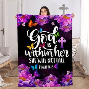 Jesuspirit | Psalm 46:5 | Cross And Butterfly | God Is Within Her, She Will Not Fall | Beautiful Flower Fleece Blanket FBM640