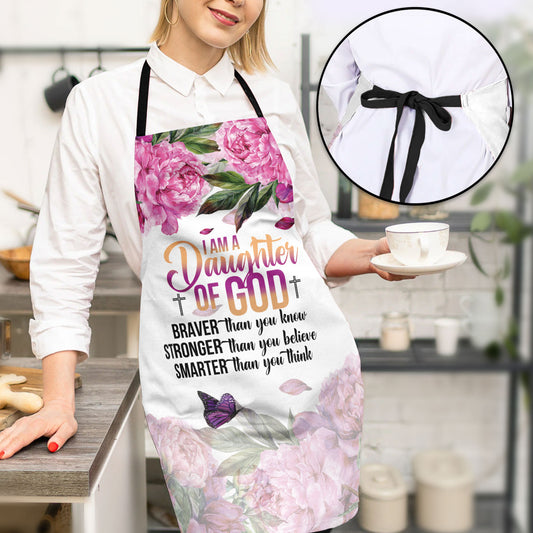 Jesuspirit | Useful Gift For Christian Women | Apron With Tie Back | I Am A Daughter Of God | Flower & Butterfly AHM28