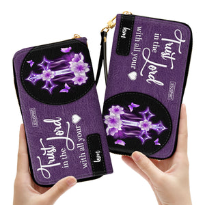 Awesome Personalized Floral Cross Clutch Purse - Trust In The Lord With All Your Heart AHN252